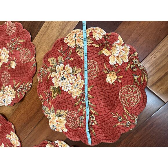 Fabric Placemat Set Red Country Floral Stripes Set of 6 Quilted - Picture 5 of 6